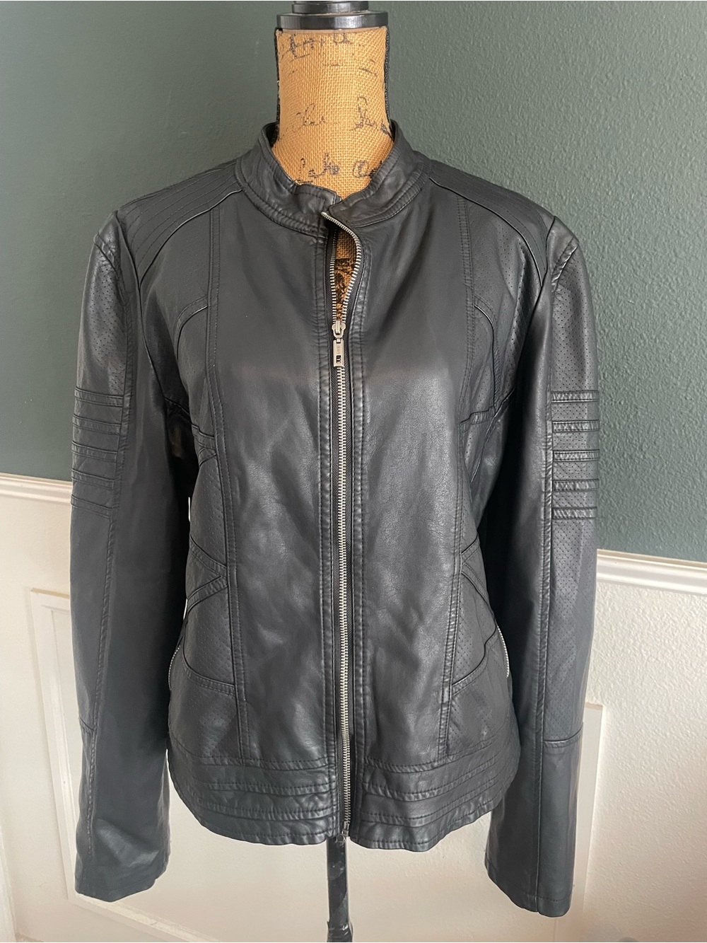 Women's Black Vegan Leather Zip-Front Moto Jacket